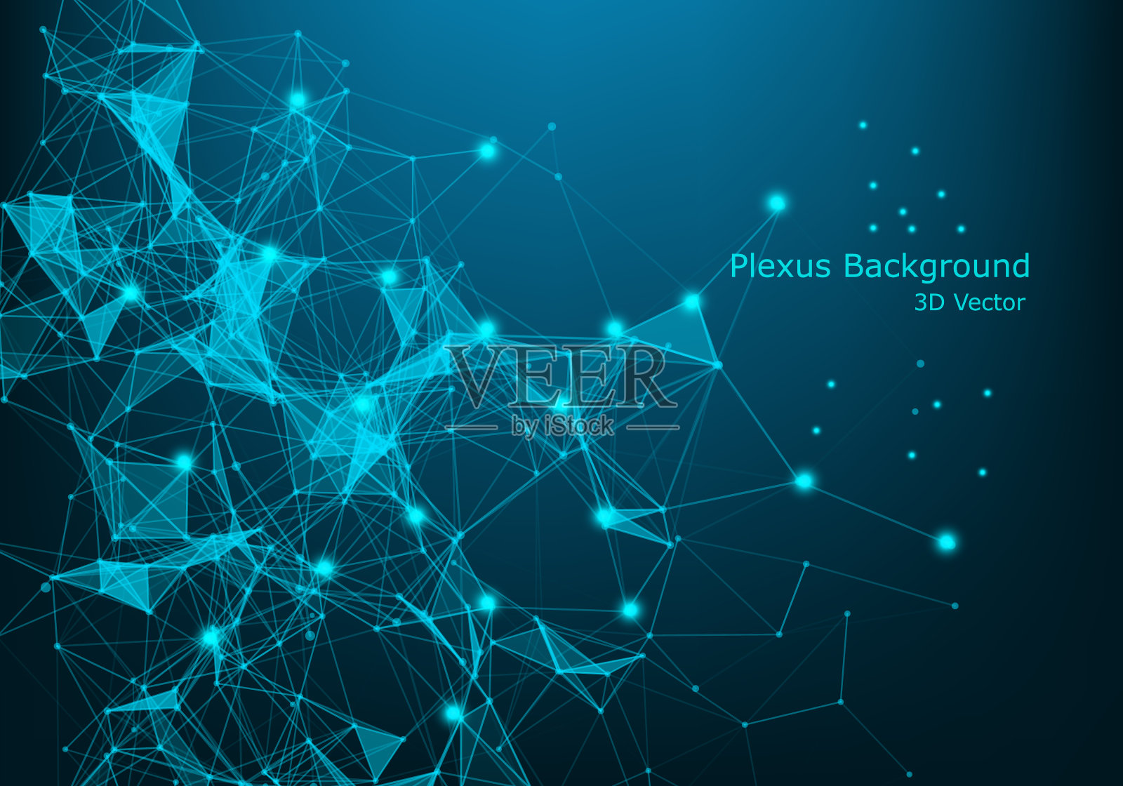 抽象技术蓝色发光连接空间中的粒子，大数据，计算机生成抽象背景。矢量插图-矢量插画图片素材