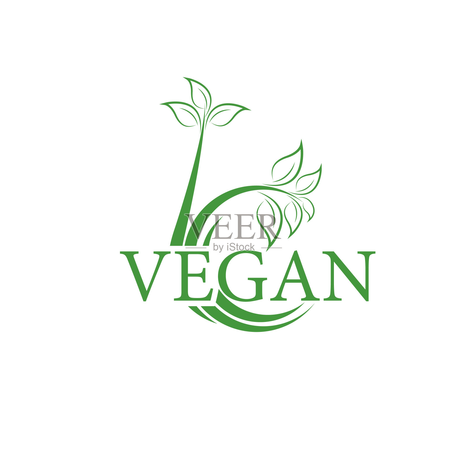 素食图标。摘要叶集孤立在白色背景。插画图片素材