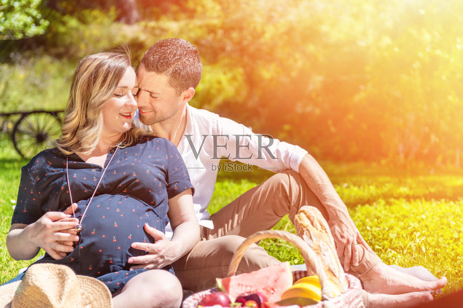 年轻夫妇享受野餐照片摄影图片