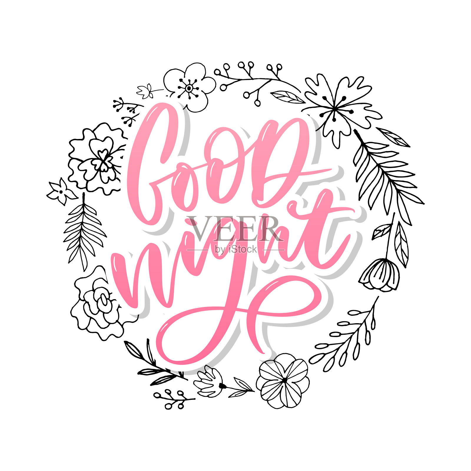 晚安，各位。手绘排版海报。T恤手字书法设计。鼓舞人心的矢量排版标语插画图片素材