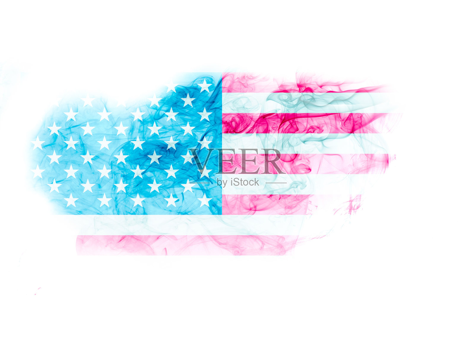 白色背景上有烟雾纹理的美国国旗照片摄影图片