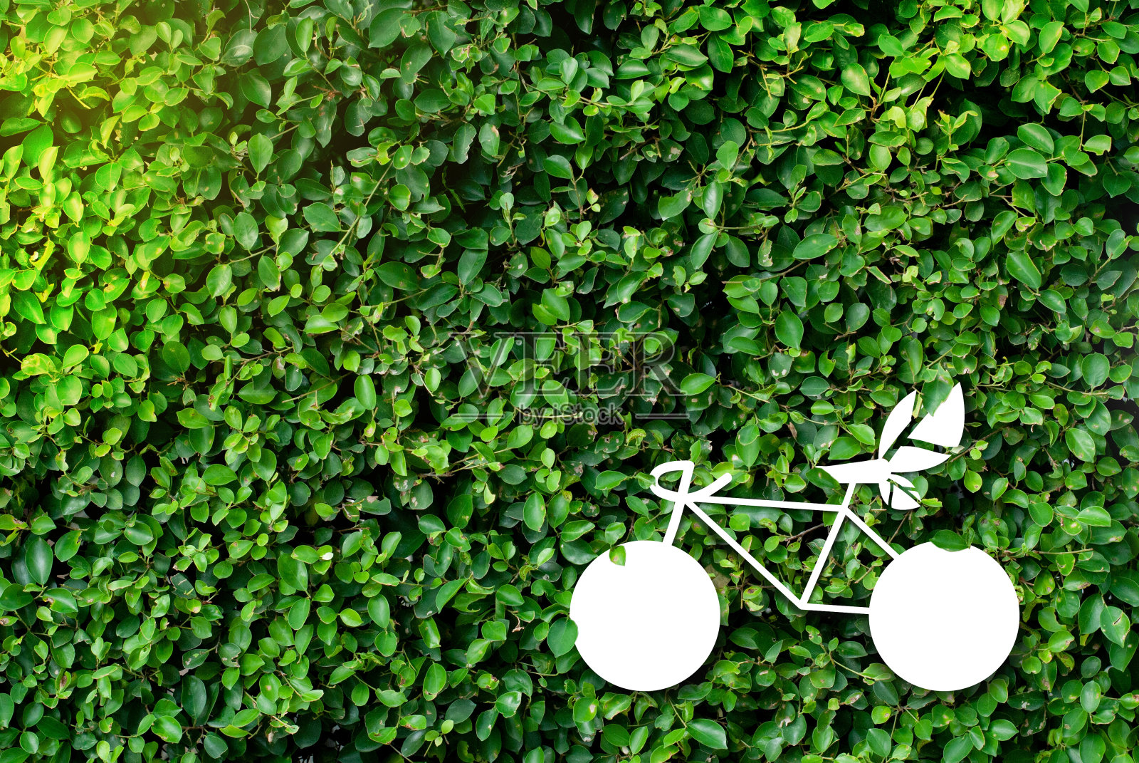 生态自行车，自然绿色背景-全球变暖的概念和节约资金照片摄影图片