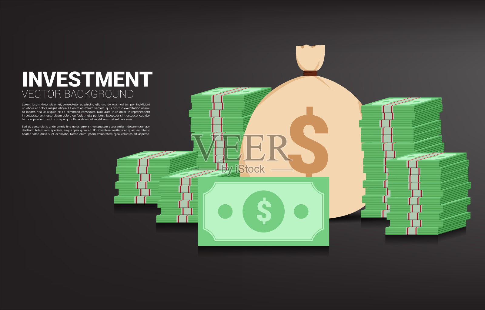 一叠钞票和钱袋。插画图片素材