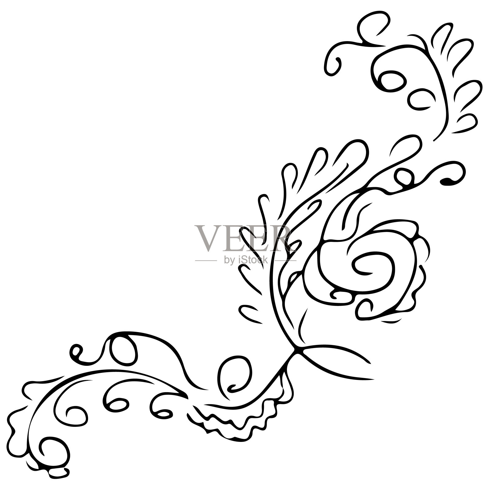 抽象的野花轮廓图标孤立的白色背景。手绘矢量插图。野花的标志。草图设计元素图片