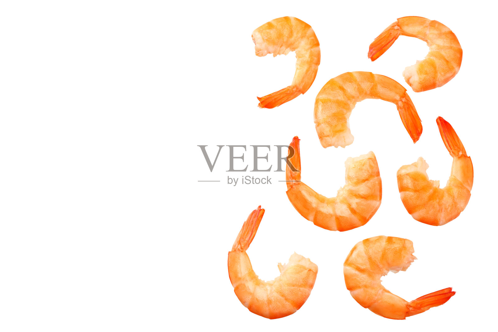 在白色背景上孤立的虾。俯视图照片摄影图片