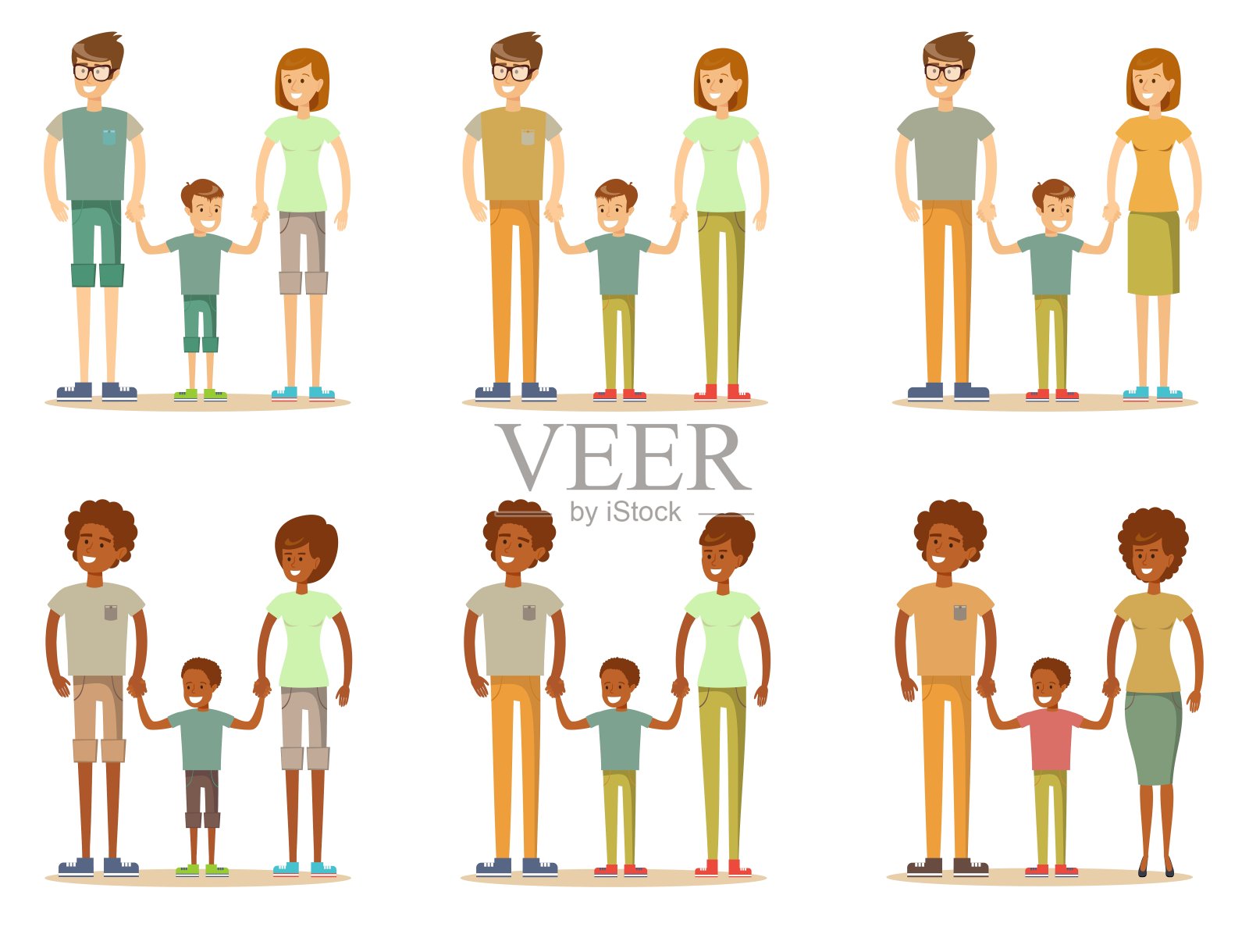 幸福的家庭。父亲，母亲和儿子在一起。插画图片素材