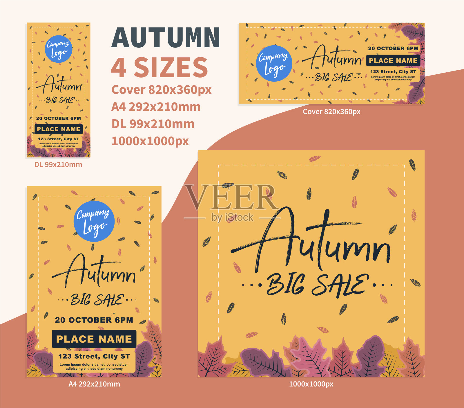 秋季大销售传单DL a4封面大小横幅概念集设计模板素材
