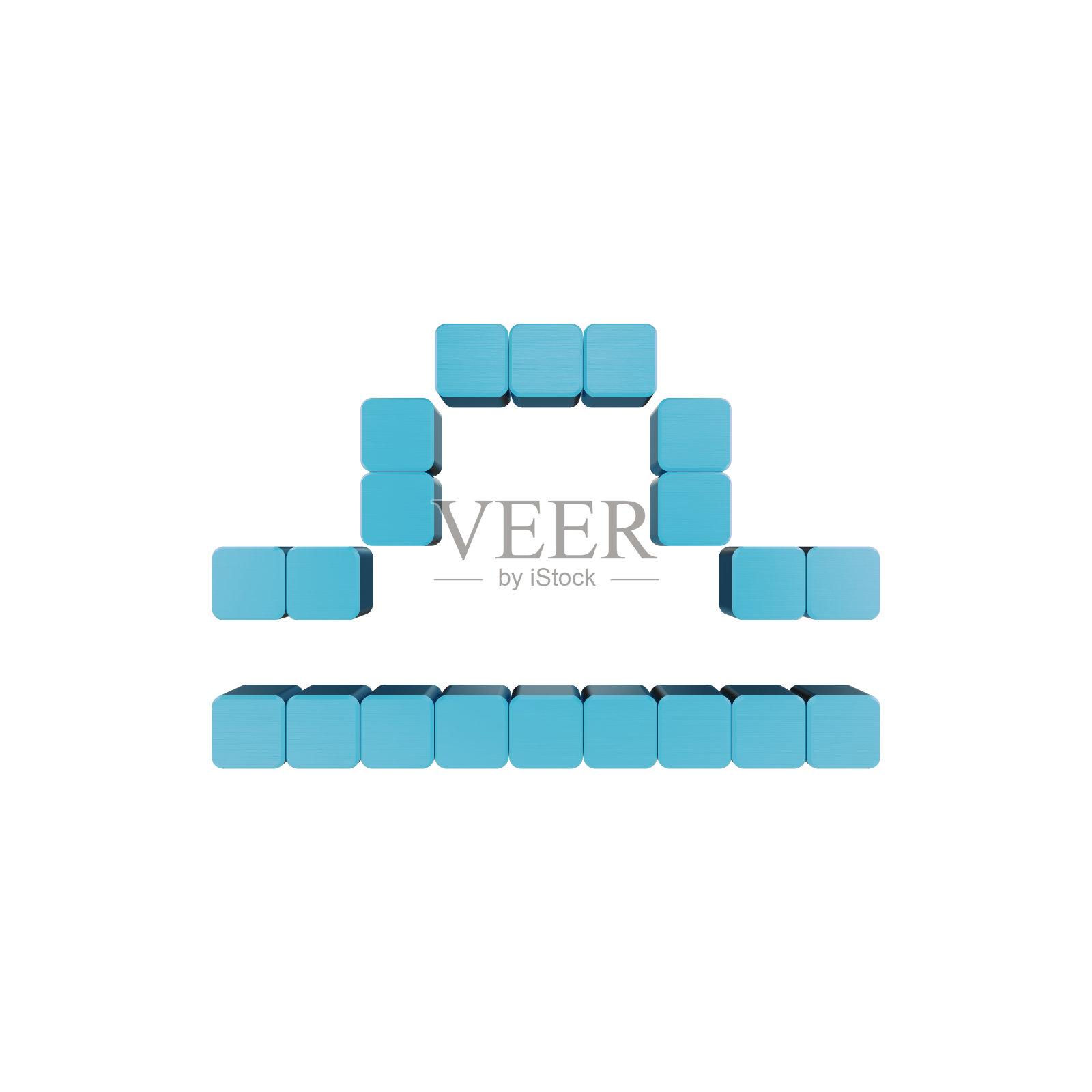 最简单的天秤座星座是在白色上孤立的，用蓝色的立方体、体素或像素艺术创造3D。照片摄影图片