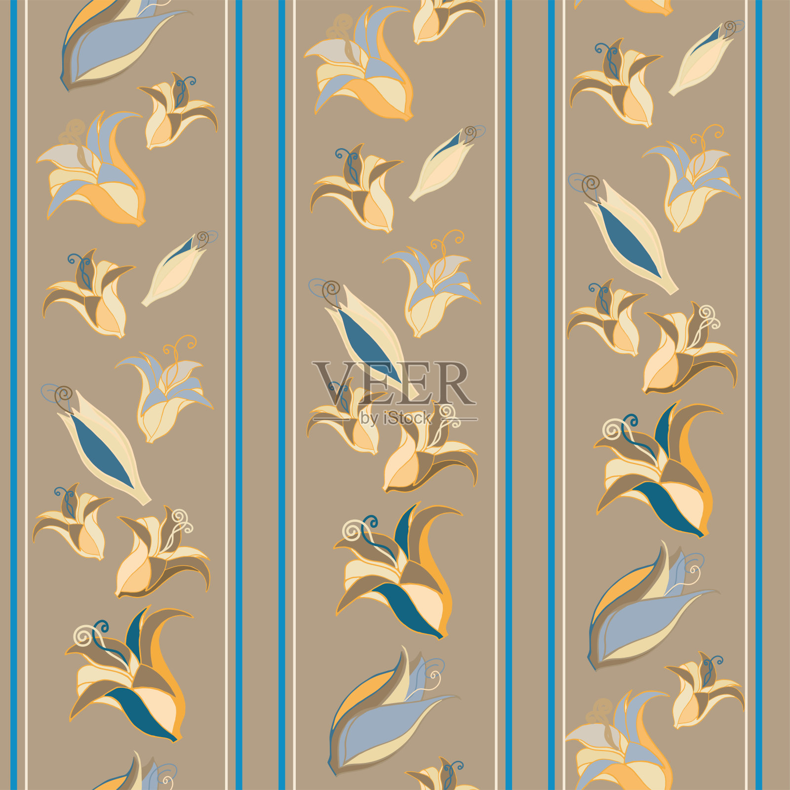 经典的复古条纹花插画图片素材