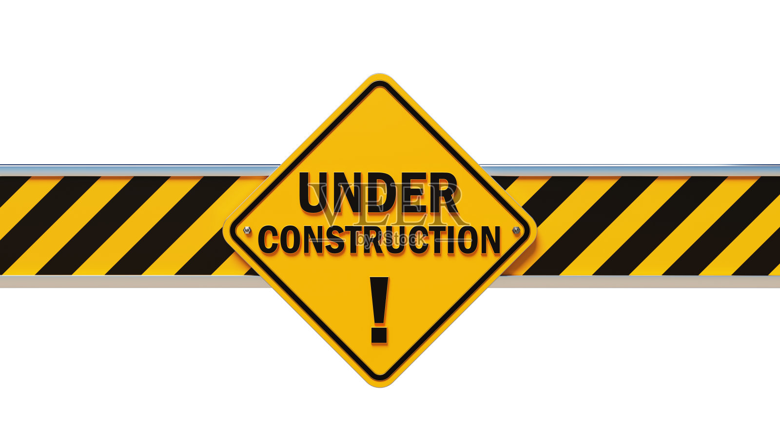 在白色背景上的黄色钻石形状正在建设的道路屏障照片摄影图片