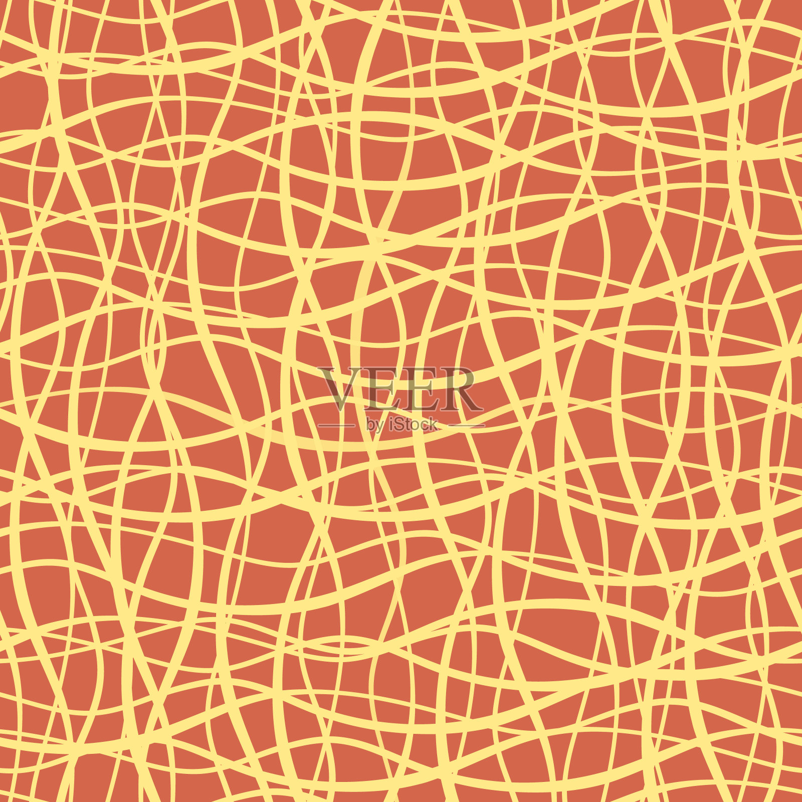 黄色手画抽象的垂直波浪涂鸦线网格。无缝矢量网格模式上的橙色背景。作为一个伟大的纹理，包装，健康产品，织物，文具，礼品包装插画图片素材