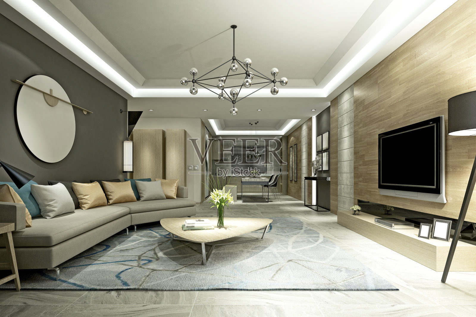 客厅的3D渲染照片摄影图片