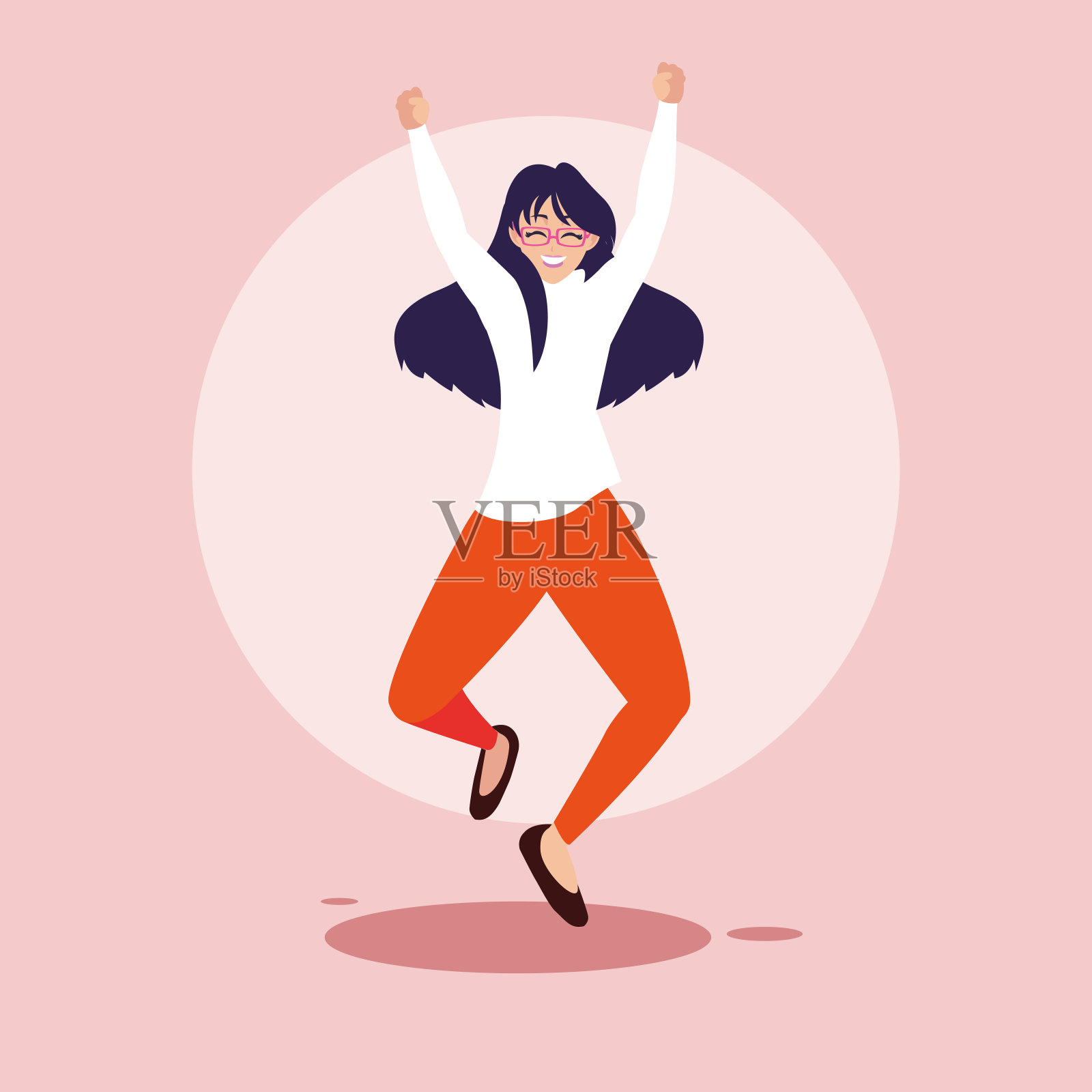 年轻女子欢蹦乱跳庆祝插画图片素材