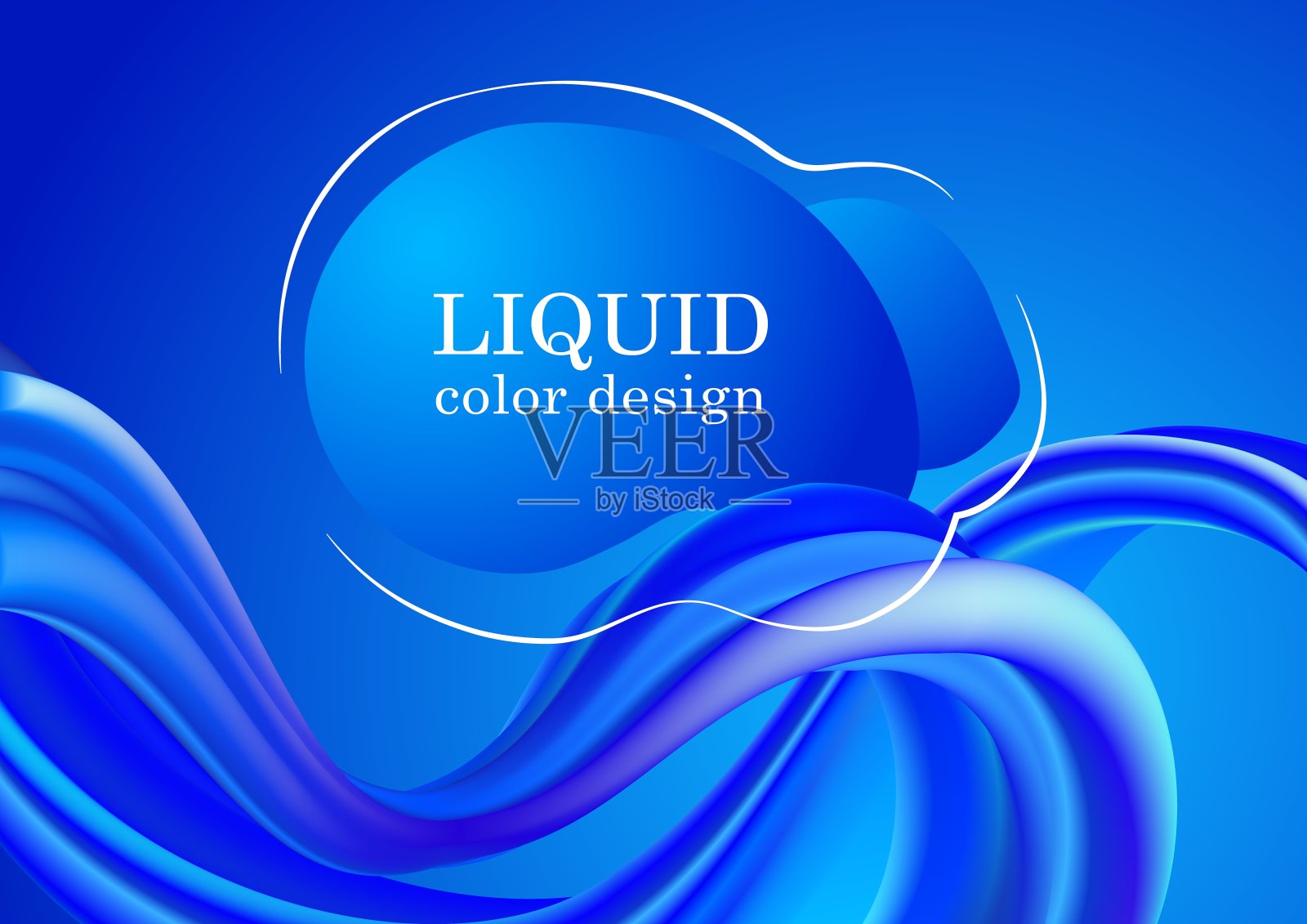 色彩流矢量设计。现代彩色流量海报。蓝色背景上的液体波浪形状。矢量插图。抽象的液体形状。波浪形几何背景。新潮的渐变形状组成。插画图片素材