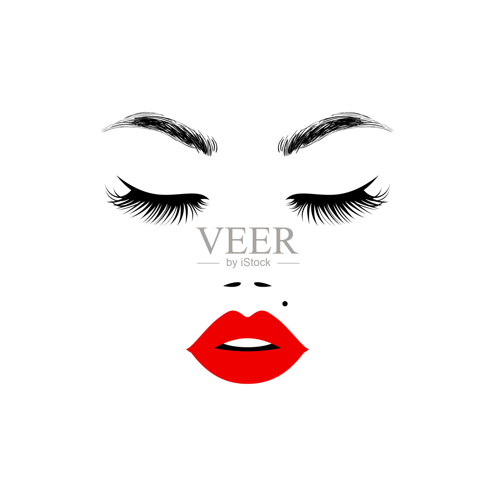 美丽的女人的脸与红色的嘴唇为美标志，标志，象征，图标为沙龙，水疗沙龙，美发，公司或中心。矢量图设计元素图片