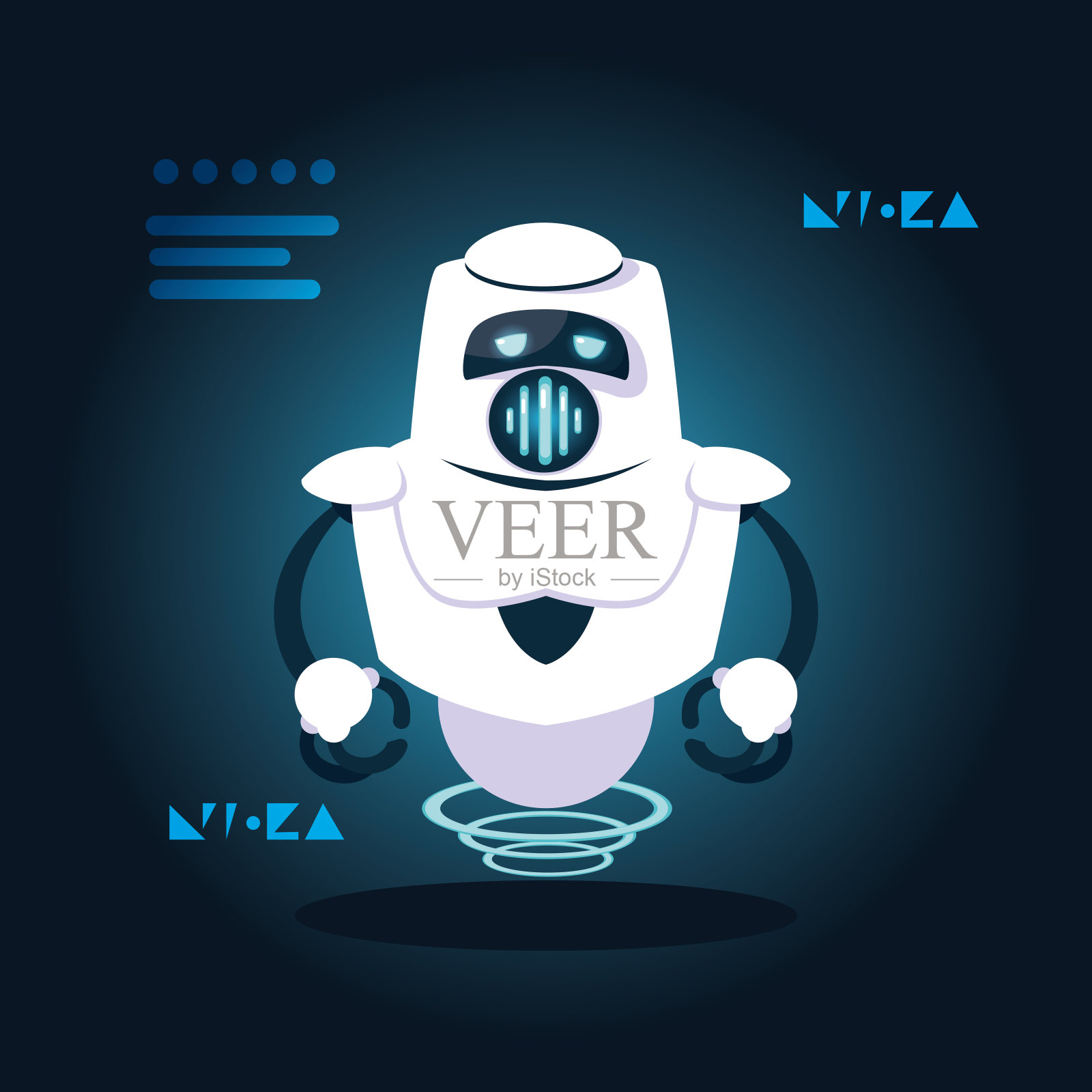 蓝色背景的科技机器人卡通插画图片素材