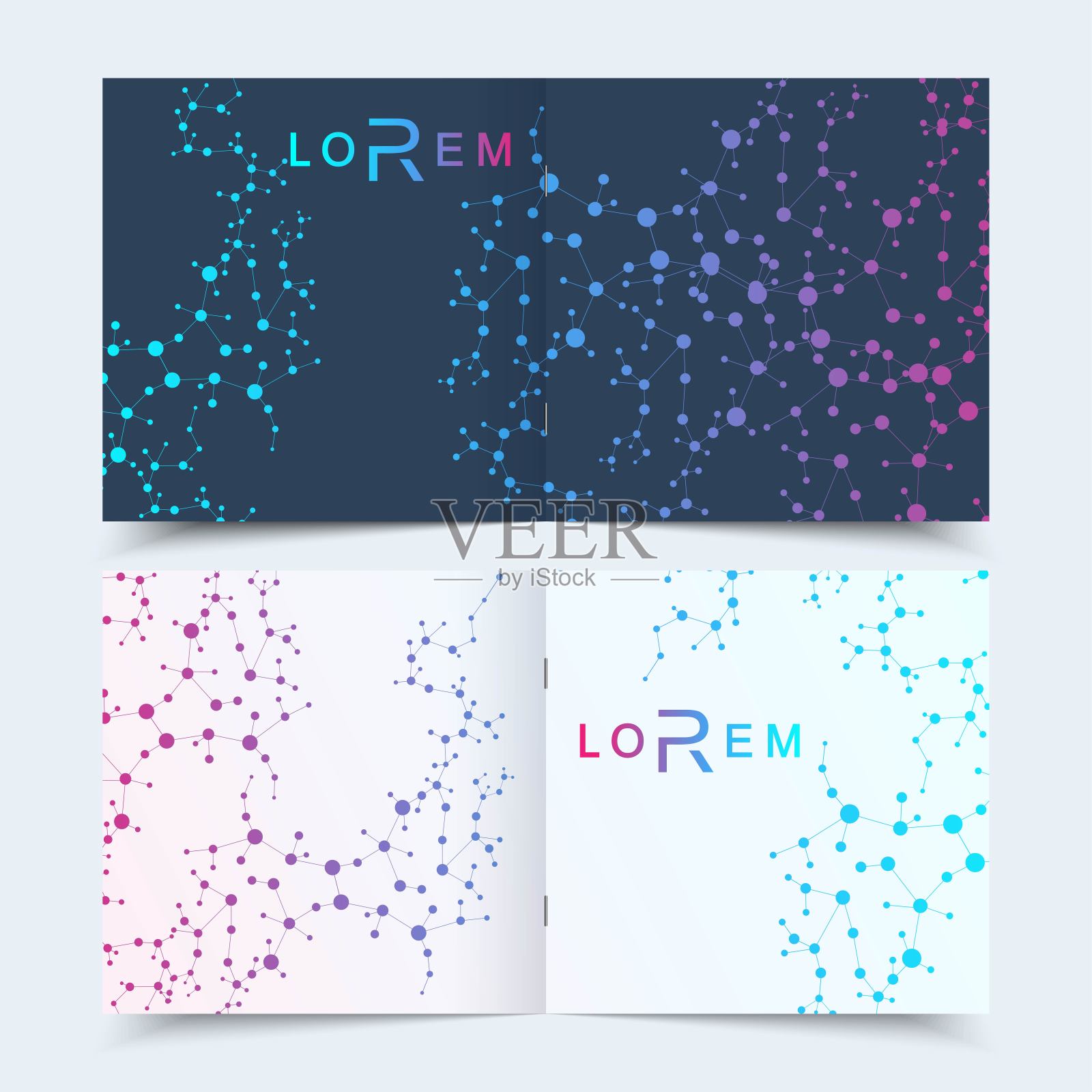 科学模板广场小册子，杂志，传单，传单，封面，小册子，年报。医学、技术、化学的科学概念。结构分子和通信。Dna,原子。设计模板素材