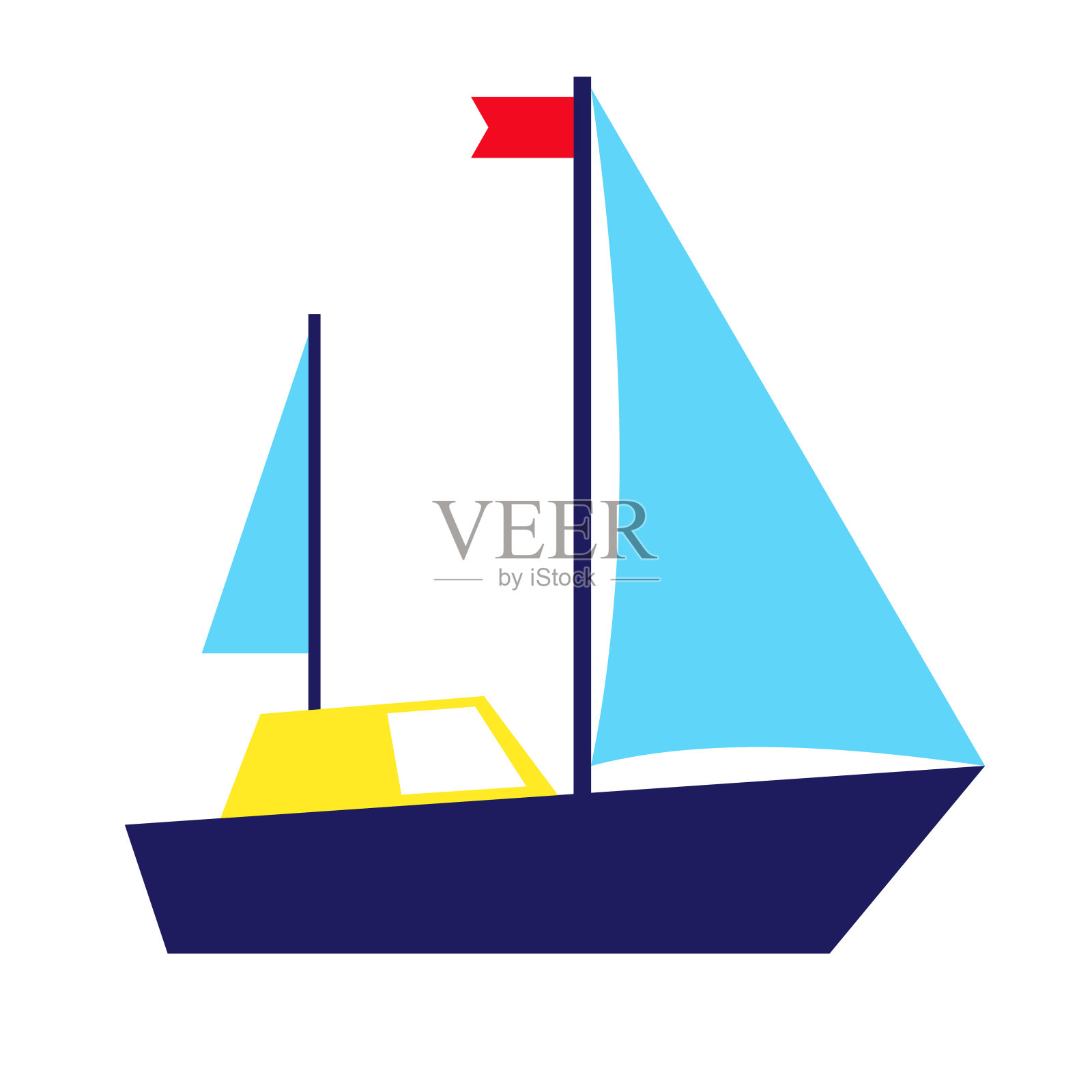 蓝色船平面插图上的白色插画图片素材