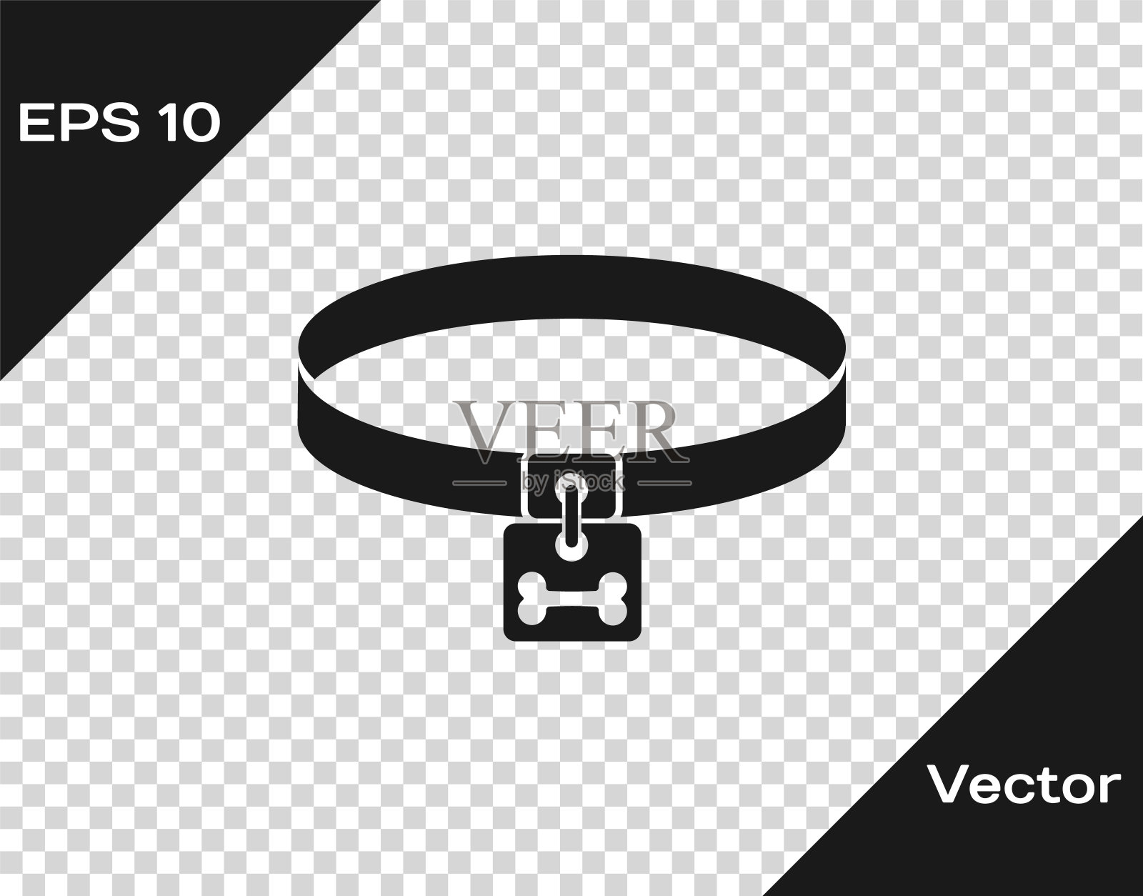 灰色狗项圈与姓名标签和骨牌图标孤立在透明的背景。家畜用品。照顾猫和狗。宠物狗链。矢量图插画图片素材