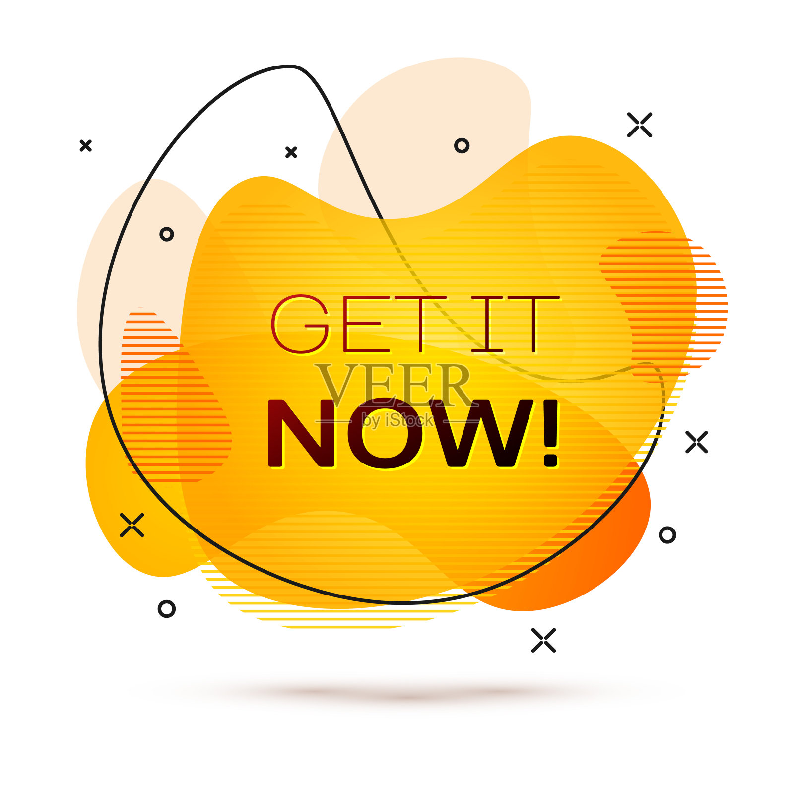 几何旗帜与题词得到它现在在白色的背景。带有流动液体形状的梯度抽象横幅。液颜色的旗帜。矢量图插画图片素材