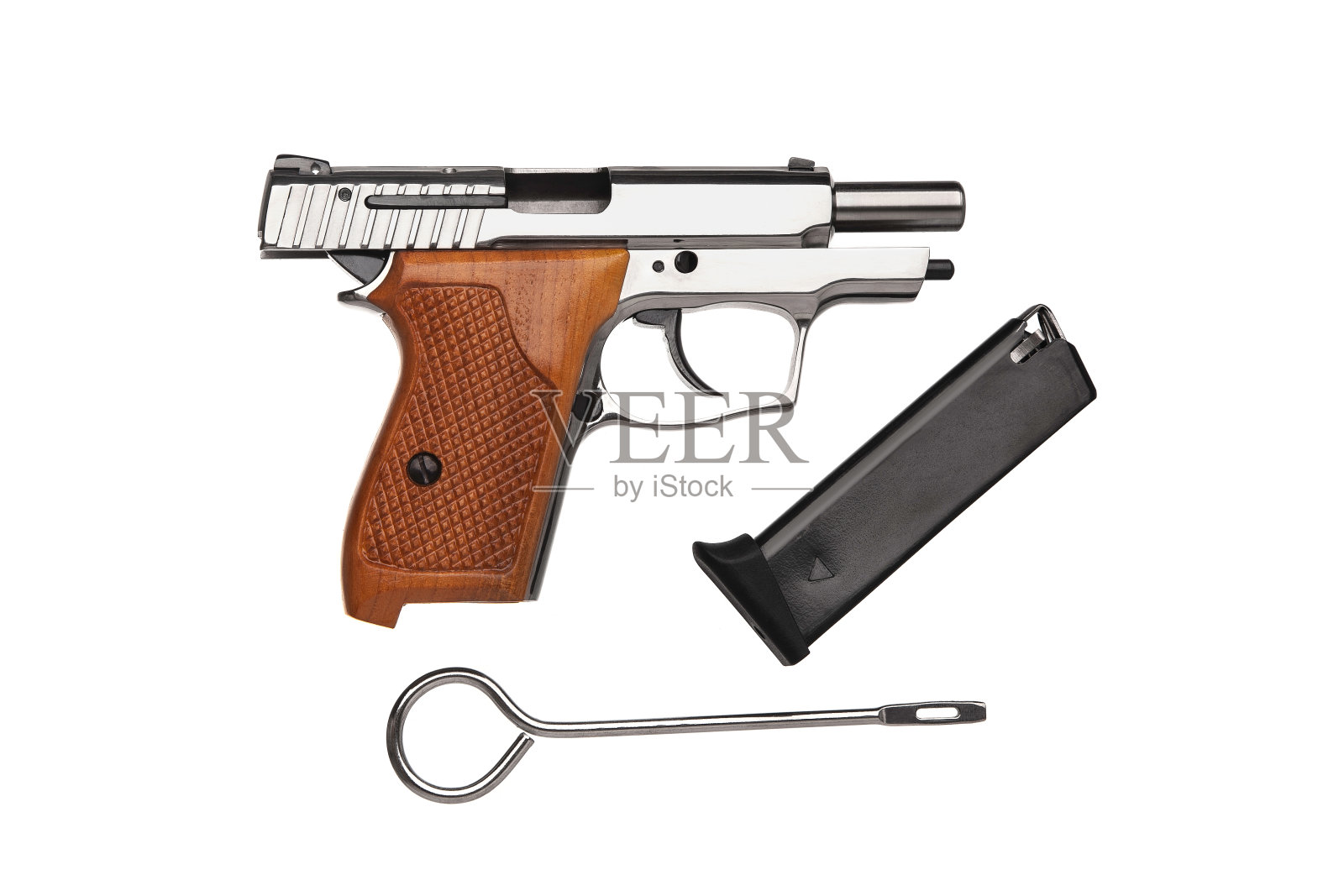 银色手枪手枪孤立在白色背景上照片摄影图片