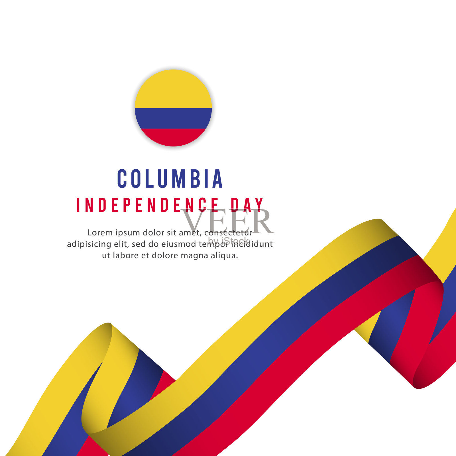 哥伦比亚独立日矢量模板。设计横幅，贺卡或印刷。插画图片素材