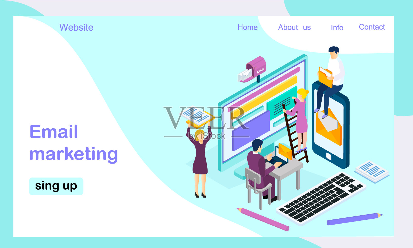 等距矢量登陆页面模板电子邮件营销插画图片素材