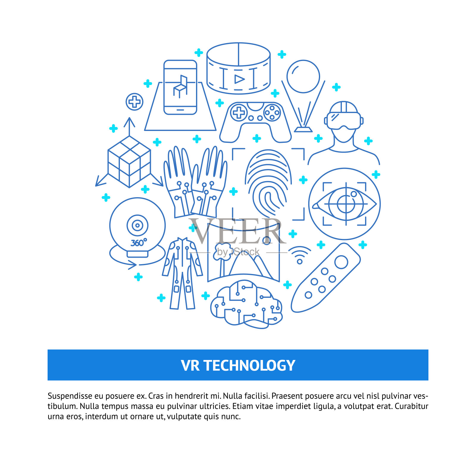 虚拟现实概念横幅在线条风格设计模板素材