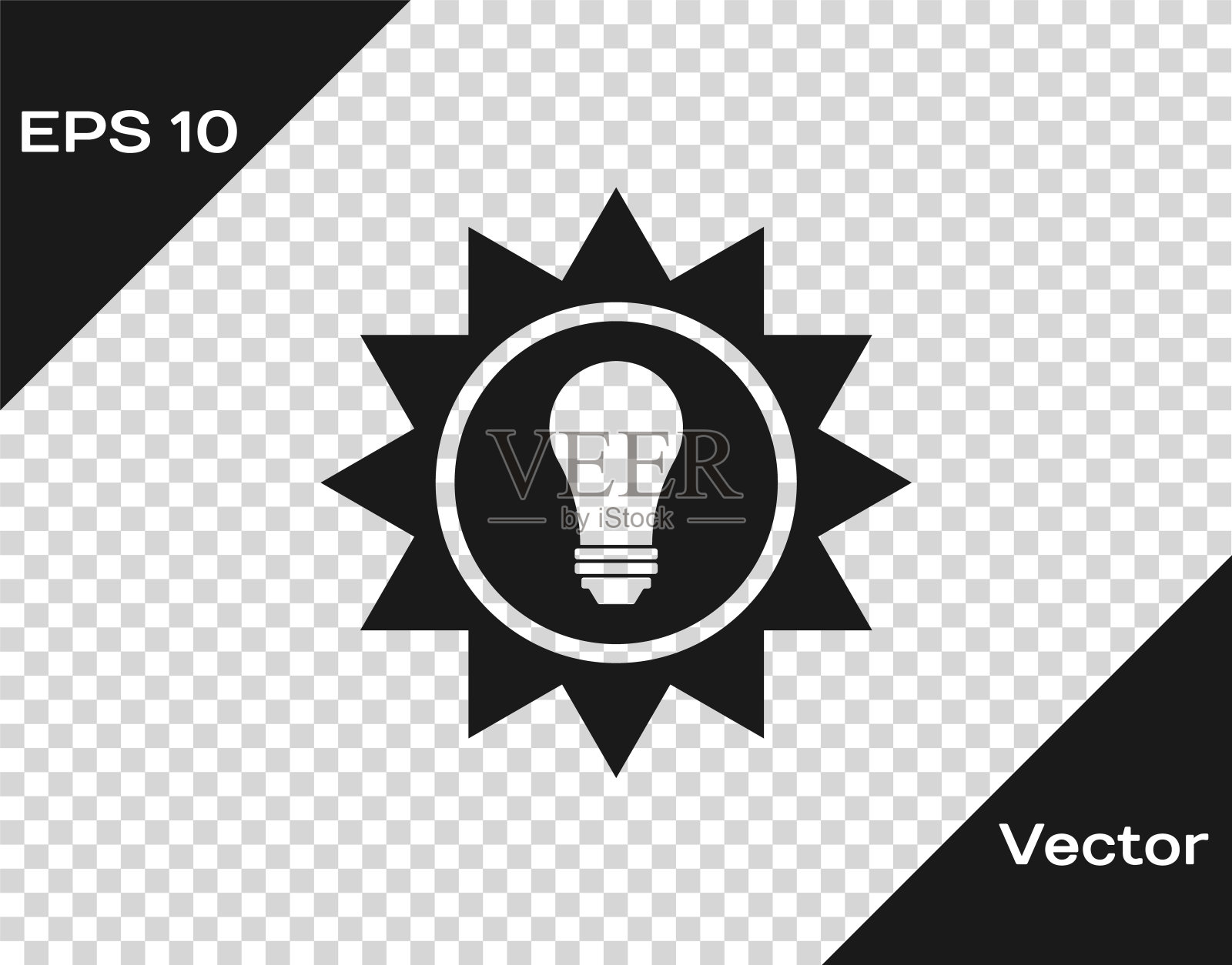 灰色太阳能面板图标孤立在透明的背景。太阳和灯泡。矢量图插画图片素材