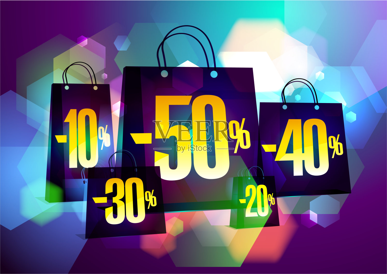 以散景为背景，印有购物袋的折扣促销标语设计元素图片