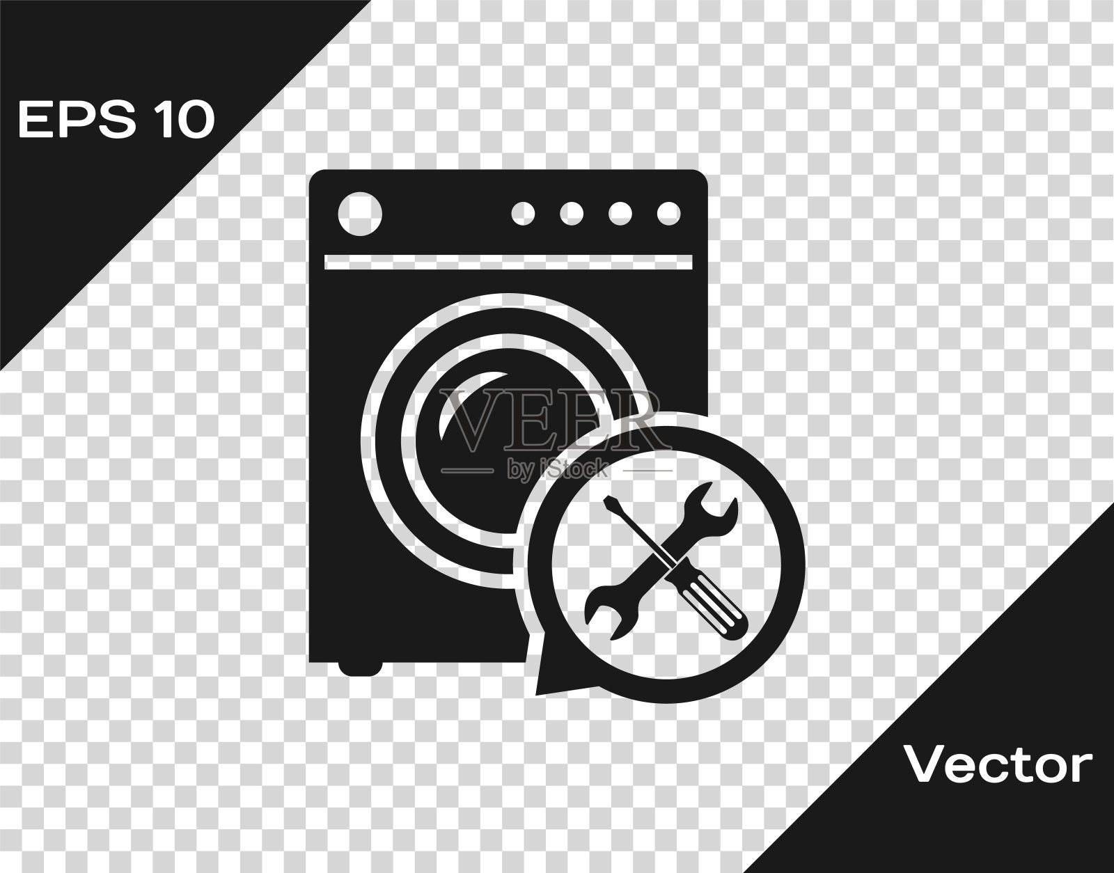 灰色垫圈与螺丝刀和扳手图标隔离在透明的背景。调整、维修、设置、维护、修理、固定。矢量图插画图片素材