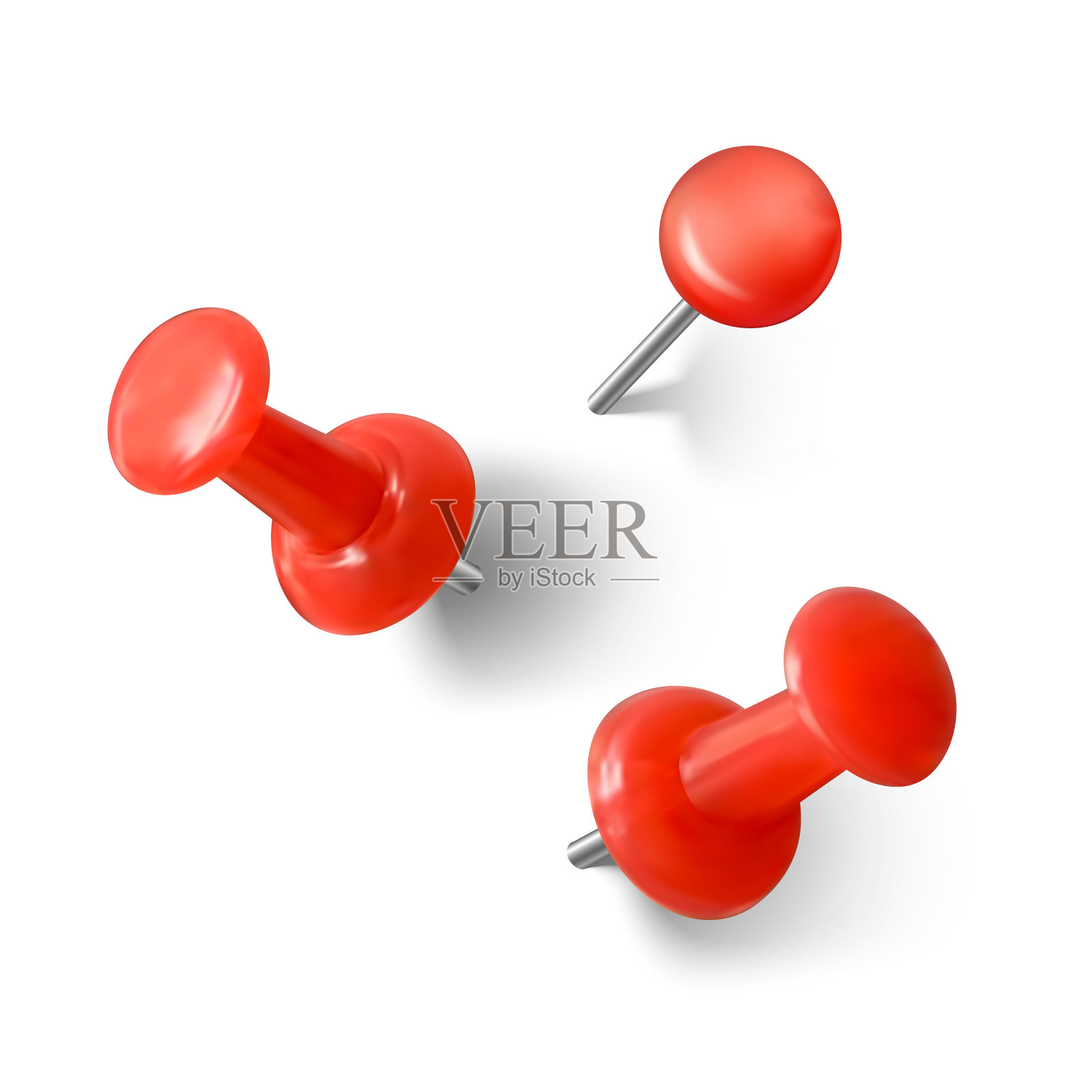 真实的红色回形针与阴影。红色推针3D。矢量插图孤立在白色背景设计元素图片