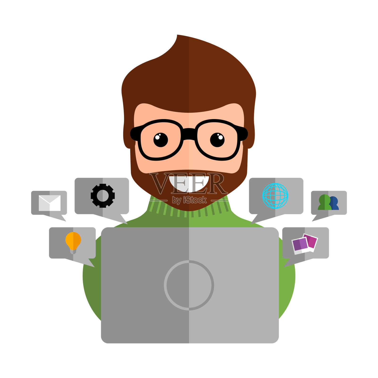 带笔记本电脑的社区经理-矢量插画图片素材