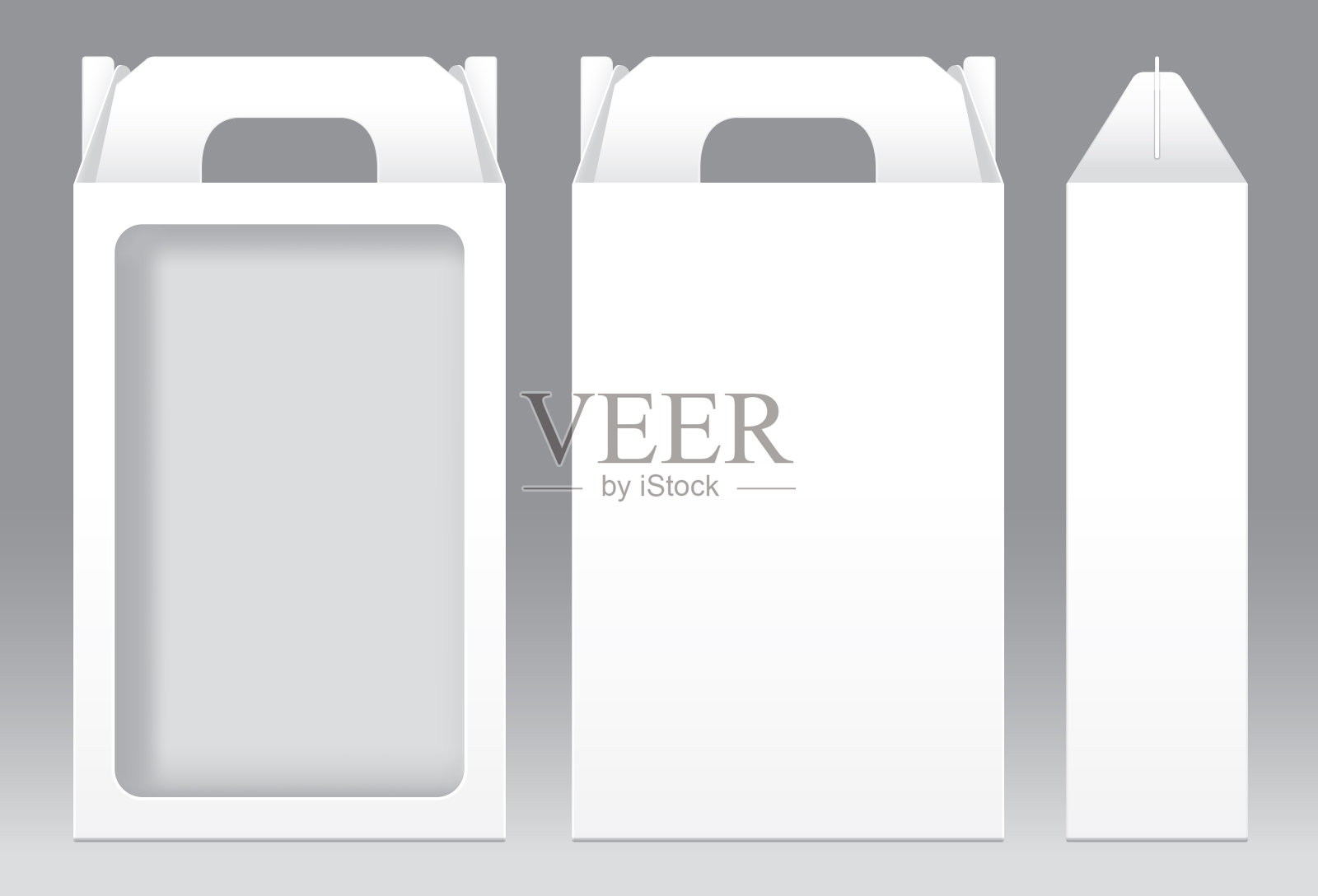 高盒子白色窗口形状裁剪出包装模板空白。空盒白模板用于设计产品包装礼品盒，白盒包装用牛皮纸卡板包装插画图片素材