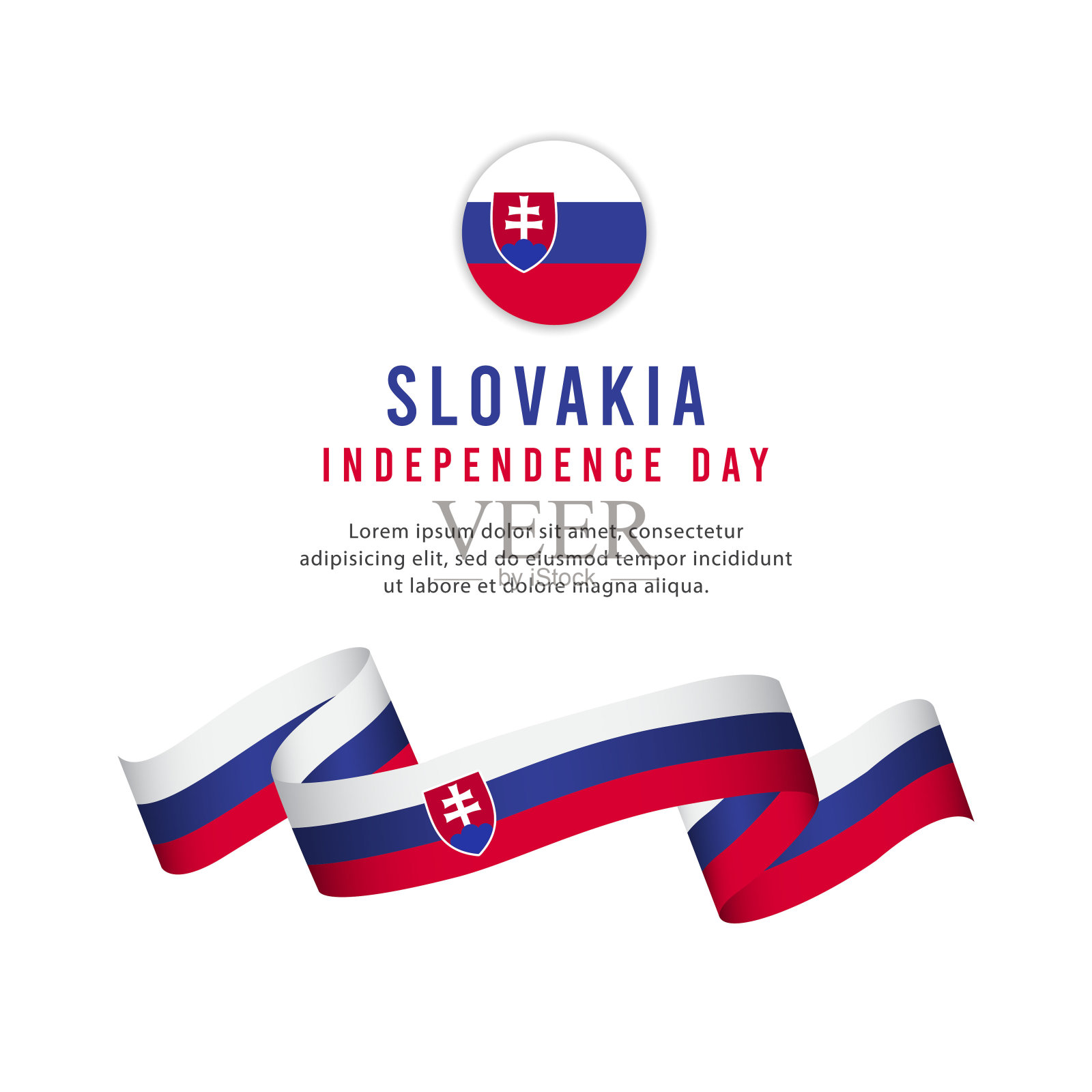 斯洛伐克独立日矢量模板。设计横幅，贺卡或印刷。插画图片素材