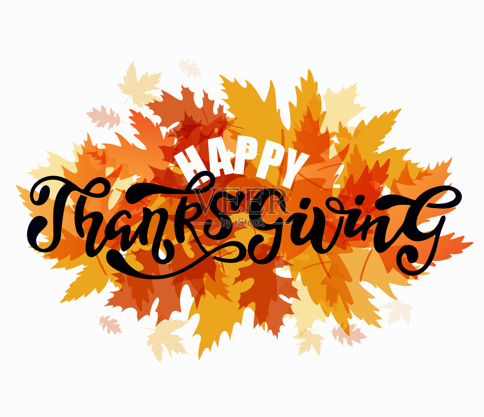 手绘感恩节印刷海报。庆祝引用“感恩节快乐”的纹理背景明信片，秋天的图标，标志或徽章。秋矢古风书法插画图片素材