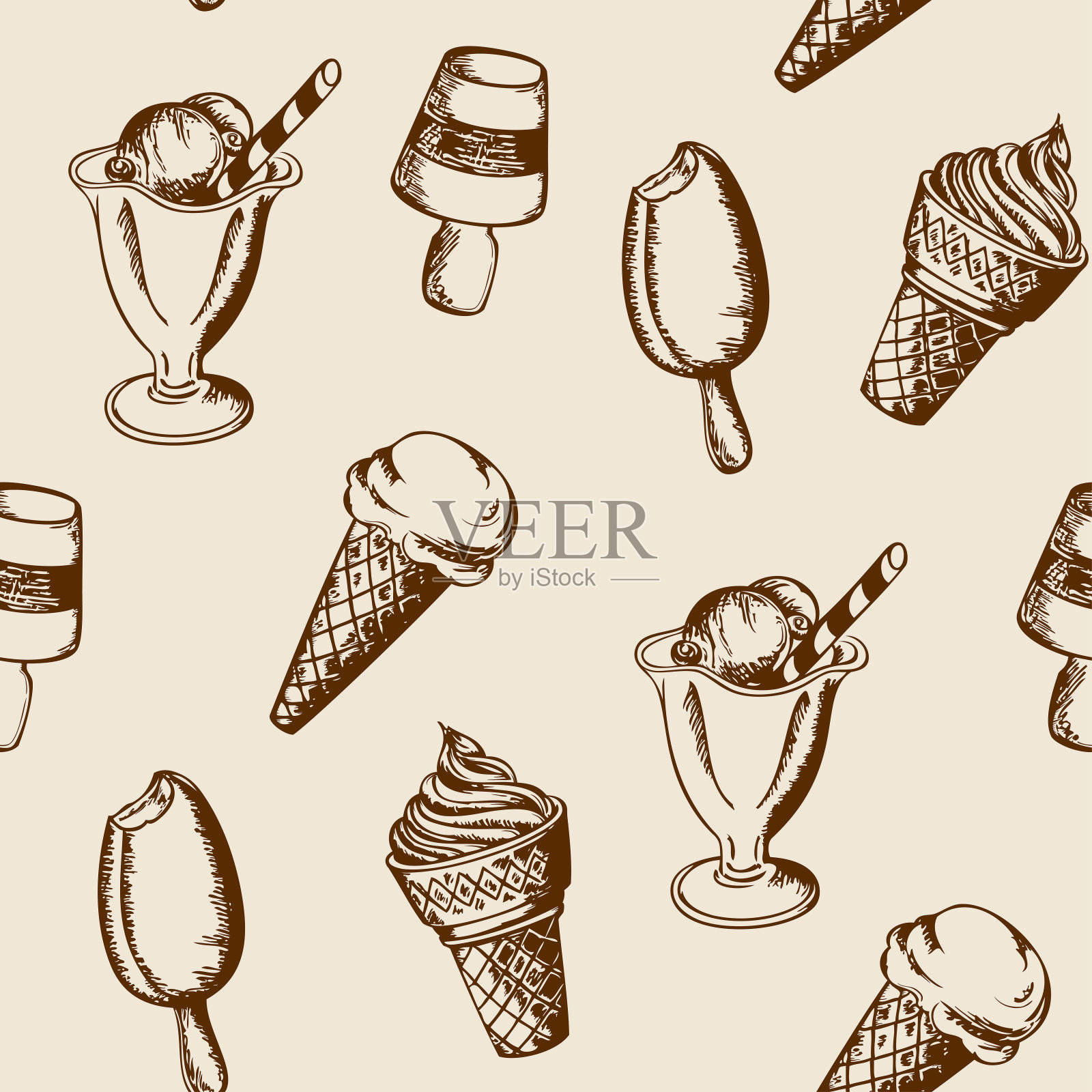 冰淇淋无缝图案设计元素图片