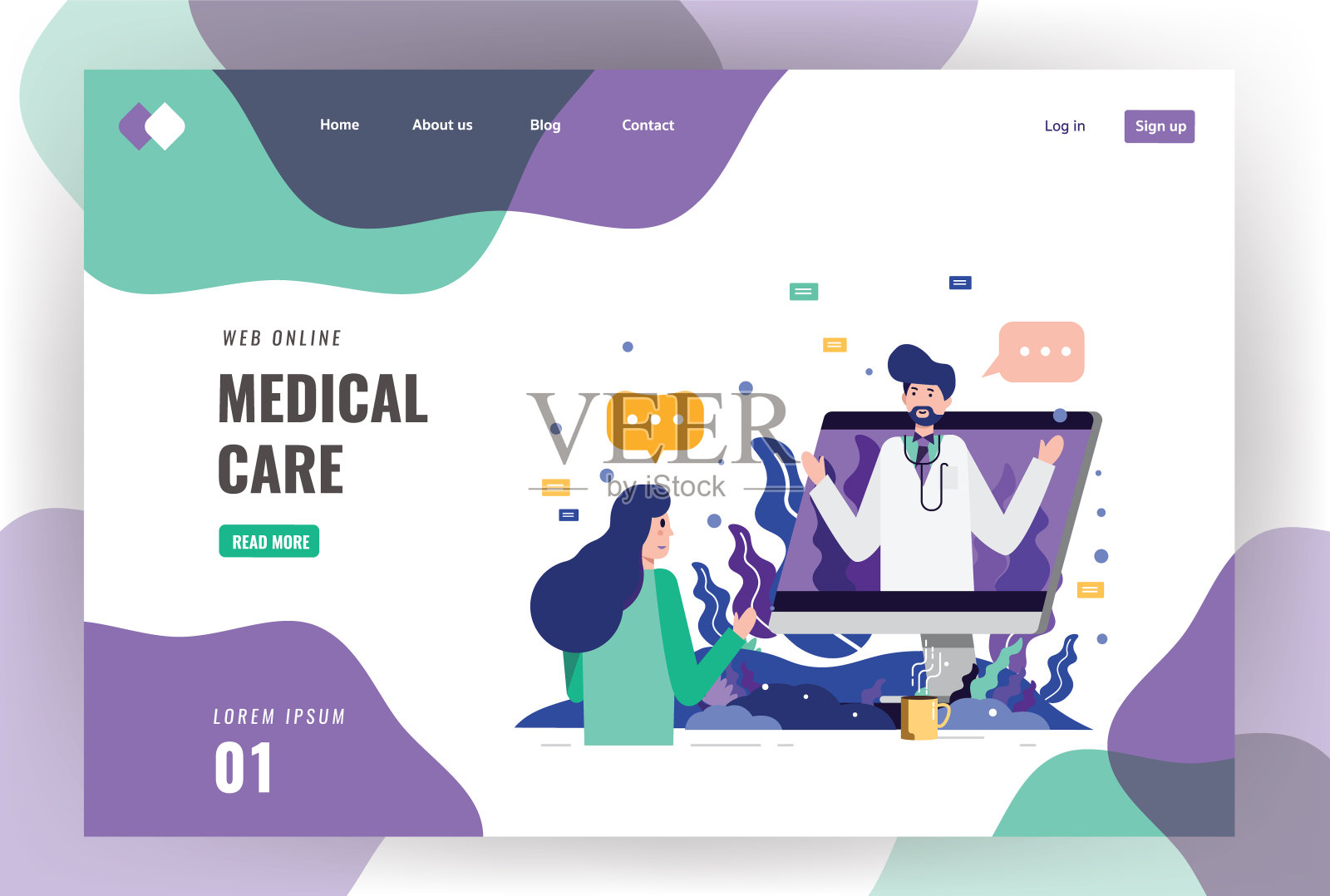 病人在电脑桌面上与专业医生见面。插画图片素材