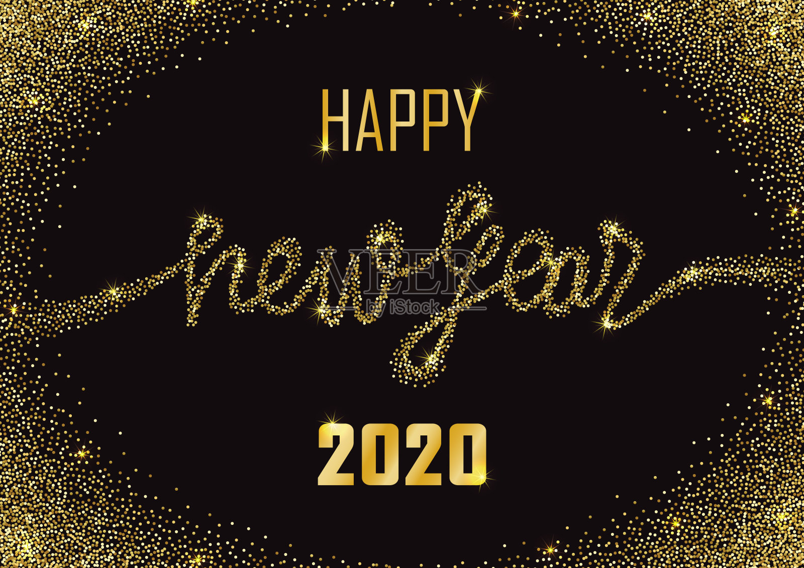 新年快乐2020闪光和大理石问候横幅插画图片素材