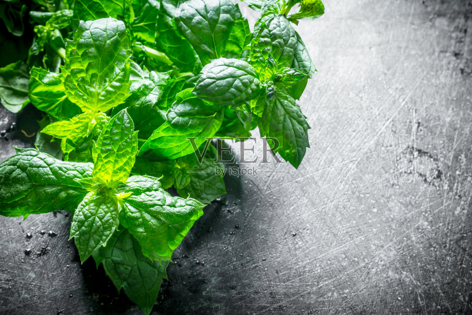 健康食品。新鲜的薄荷。照片摄影图片