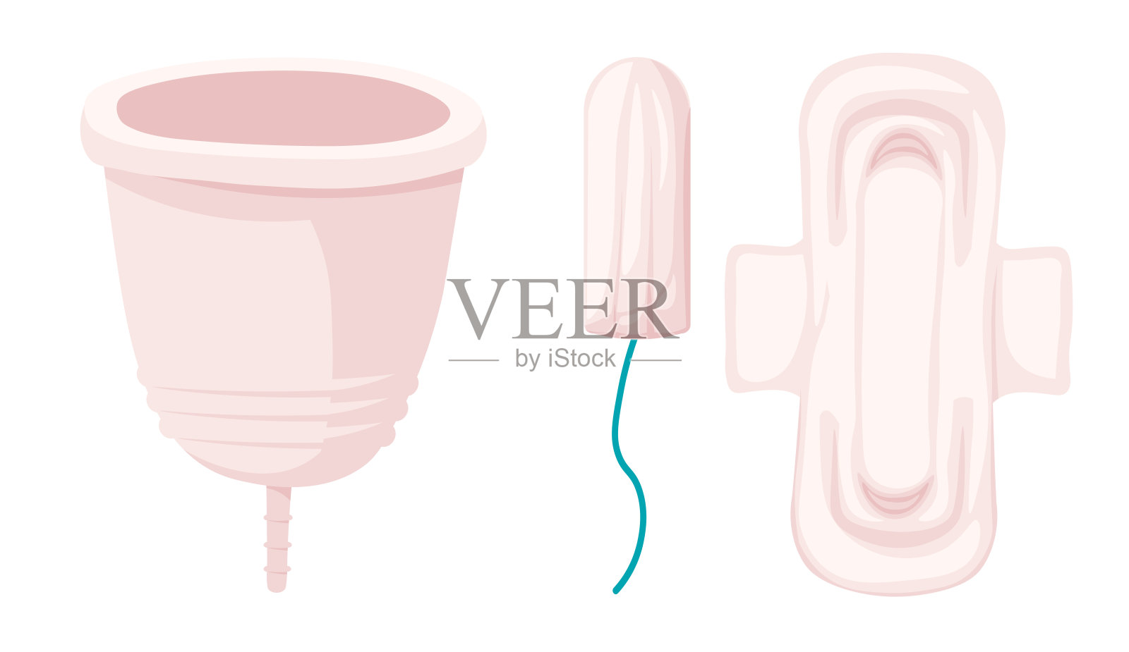 Vector系列女性卫生用品。月经周期。女人重要的日子。一套妇女的手段个人卫生矢量插图。月经杯，卫生巾，卫生棉条插画图片素材