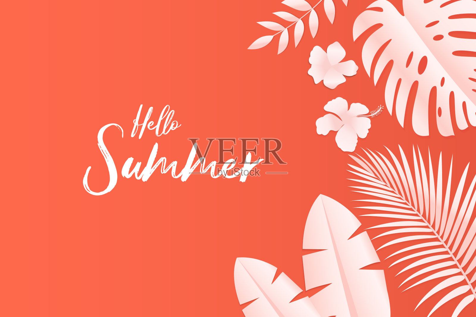 花卉设计旗帜，传单，邀请，海报，网站或贺卡-剪纸风格插画图片素材