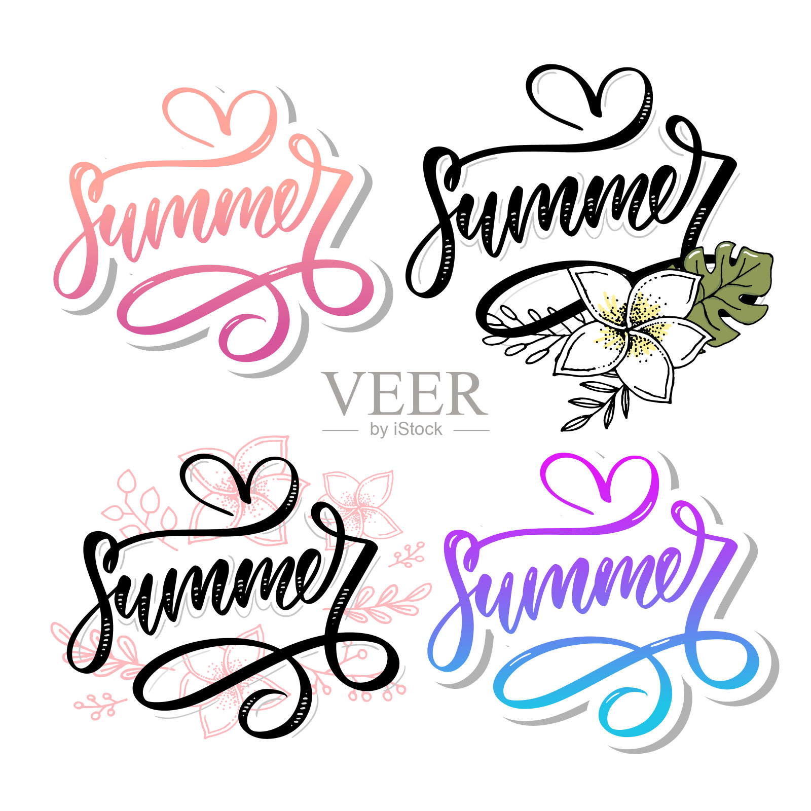 用鲜花和树叶做成的字母夏季促销假日传单横幅海报夏季促销设计元素图片