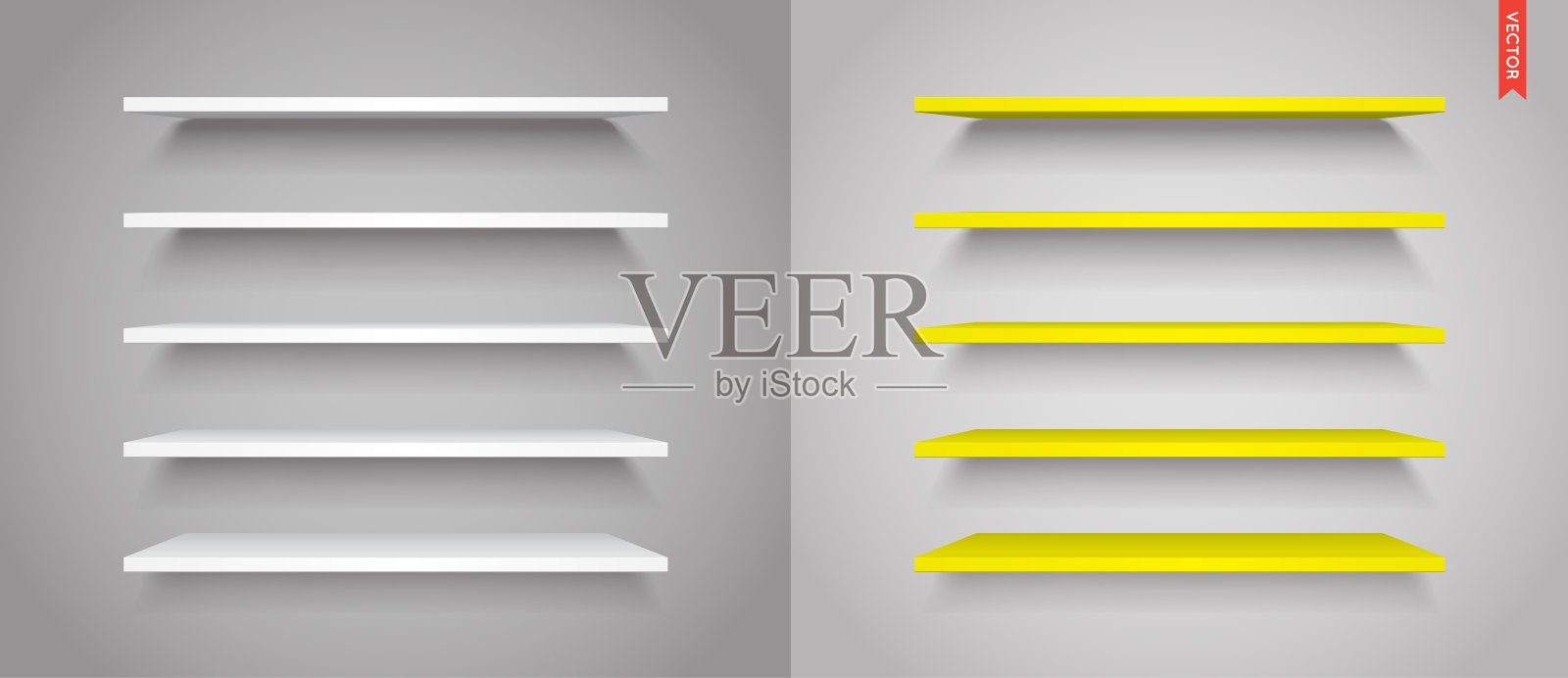 一组塑料货架矢量隔离在墙壁背景插画图片素材