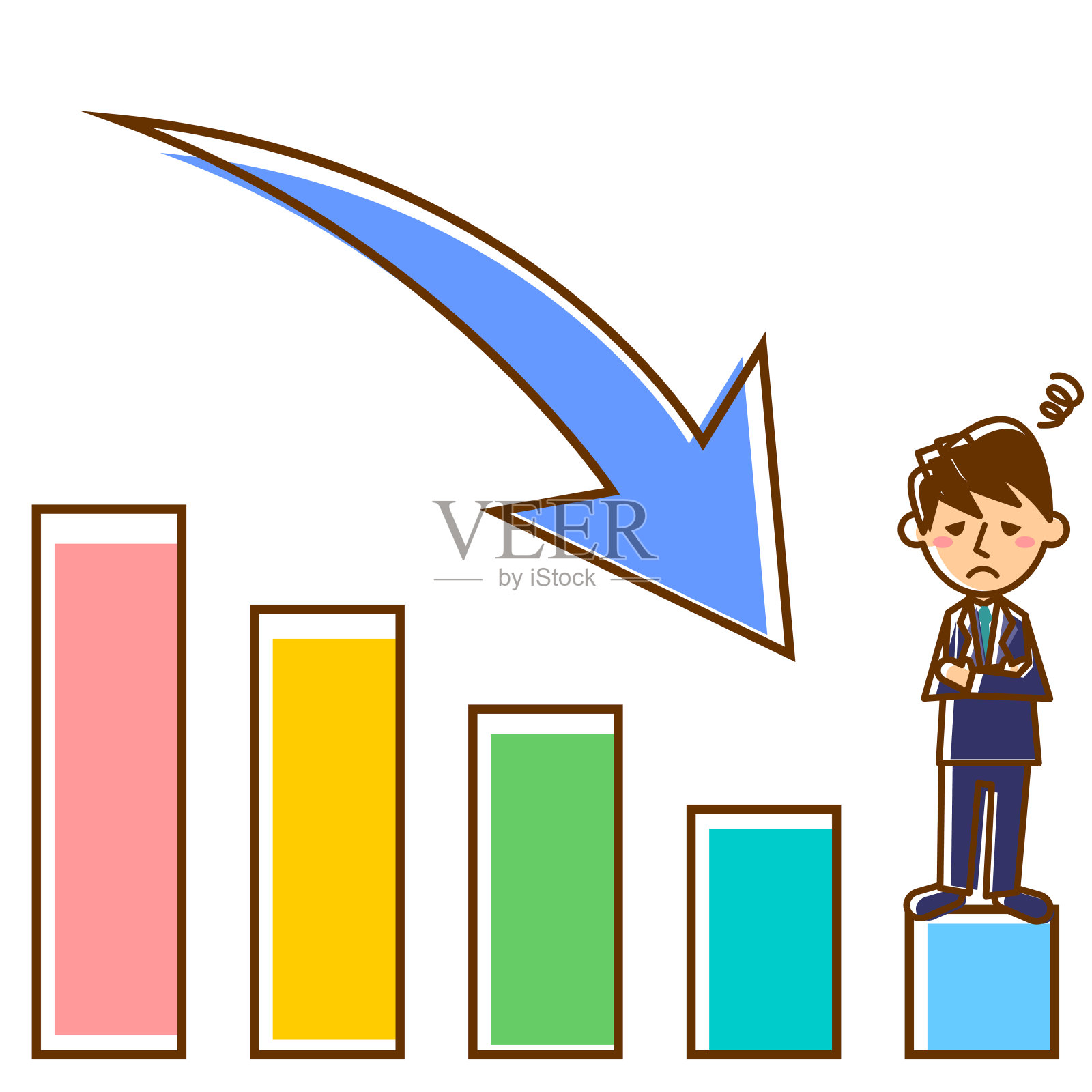 办公室职员和图表下来。西装男职员。矢量插图。插画图片素材