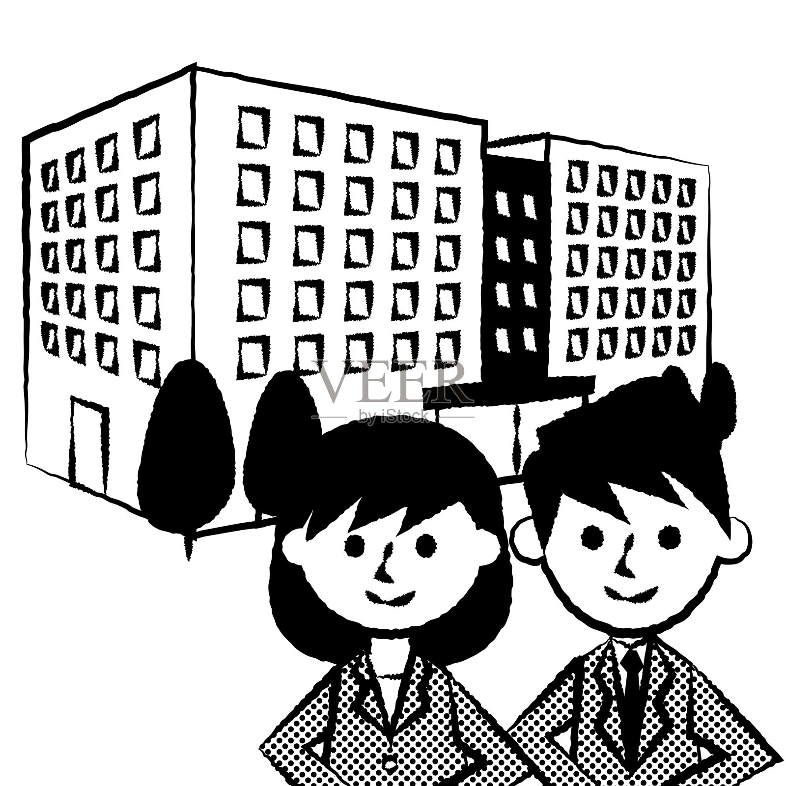 上班族和公司。西装革履的男女上班族。矢量插图。插画图片素材