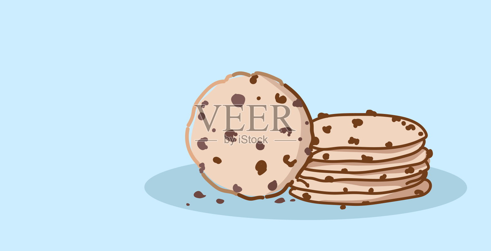 巧克力片饼干甜烘焙甜点手绘素描涂鸦水平插画图片素材