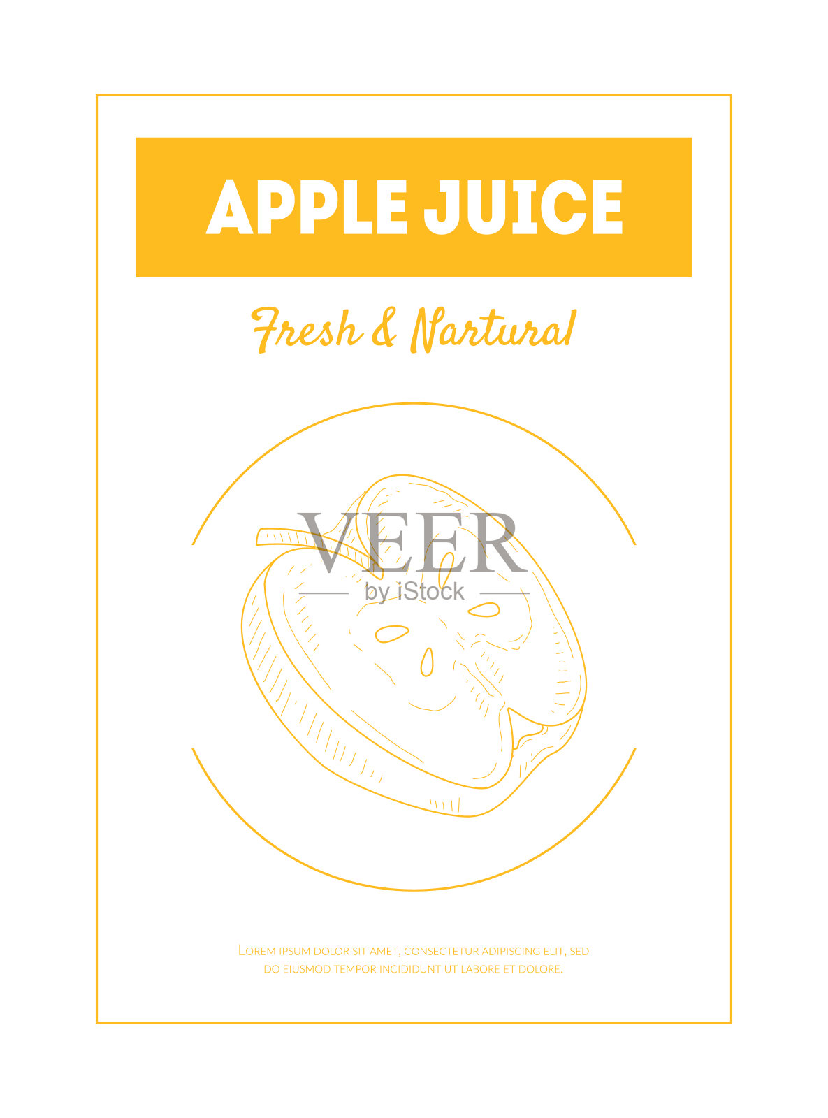 新鲜的苹果汁天然横幅模板与手绘苹果，美味和健康的饮料包装，标签，品牌身份矢量插图插画图片素材