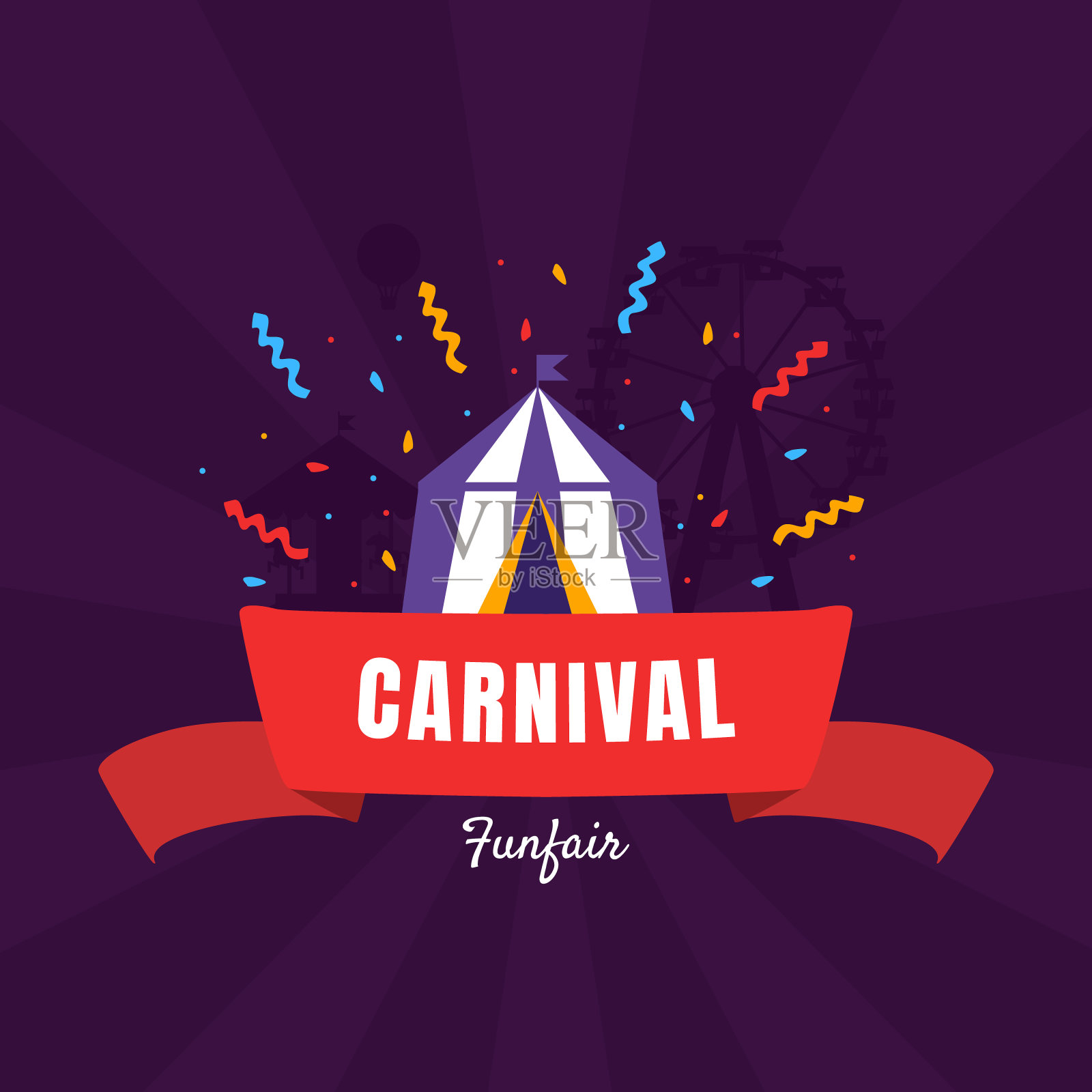 嘉年华嘉年华横幅模板马戏团帐篷，游乐园海报，设计元素可以用于邀请卡，传单，优惠券矢量插图插画图片素材