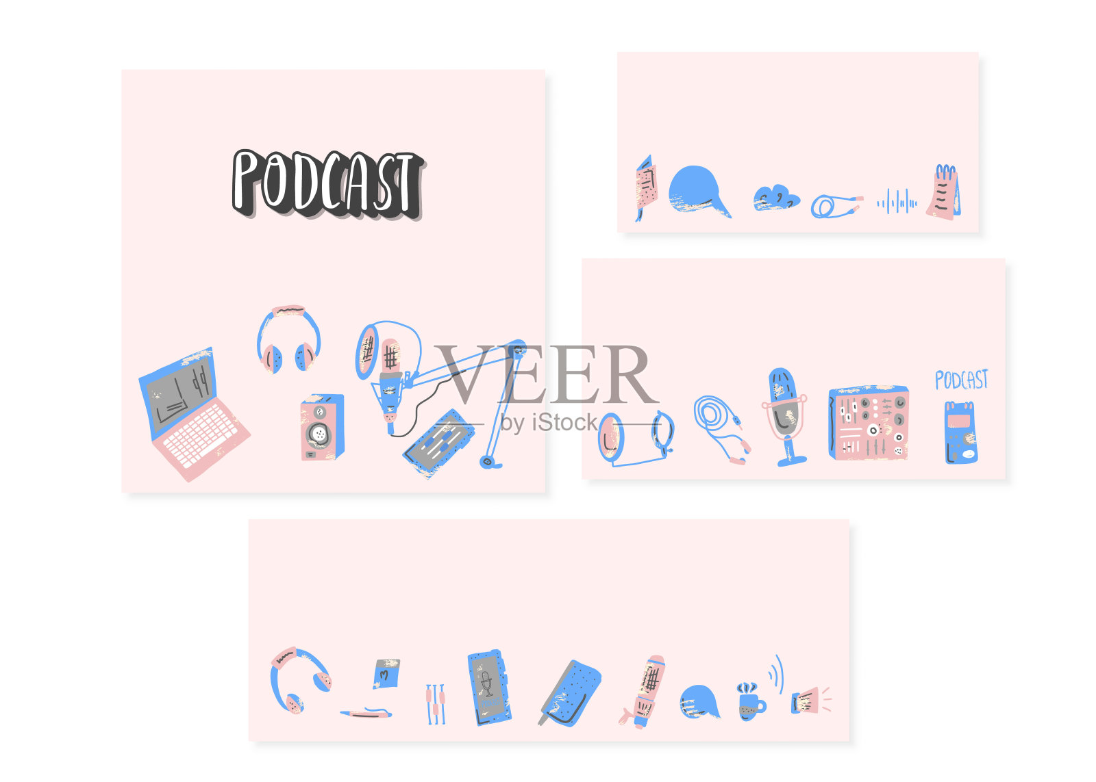 播客以文本标志。向量元素的设计。插画图片素材